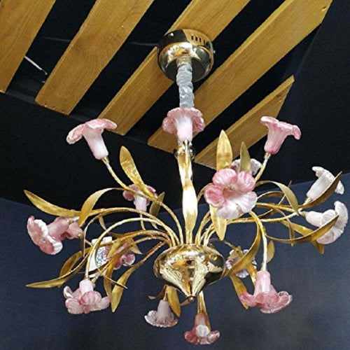 LAMPADARIO LAMPADA PENDENTE FIORI ROSA ACCIAIO ORO VETRO LUCE LED SOSPENSIONE SOFFITTO  Trade Shop italia - Napoli, Commerciovirtuoso.it