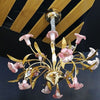 Lampadario Pendente Con Fiori Rosa Acciaio Oro Vetro Luce Sospensione Soffitto Illuminazione/Illuminazione per interni/Lampadari lampade a sospensione e plafoniere/Lampadari Trade Shop italia - Napoli, Commerciovirtuoso.it