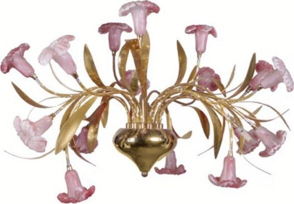 Lampadario-Pendente-Con-Fiori-Rosa-Acciaio-Oro-Vetro-Luce-Sospensione-Soffitto