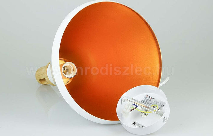 Lampadario Pendente Lampada A Sospensione Parabola Bianca Base In Legno Vt-7525 Illuminazione/Illuminazione per interni/Lampadari lampade a sospensione e plafoniere/Lampadari Trade Shop italia - Napoli, Commerciovirtuoso.it