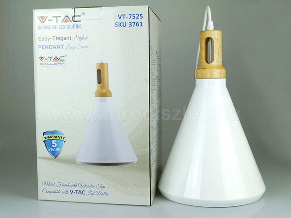 Lampadario Pendente Lampada A Sospensione Parabola Bianca Base In Legno Vt-7525 Illuminazione/Illuminazione per interni/Lampadari lampade a sospensione e plafoniere/Lampadari Trade Shop italia - Napoli, Commerciovirtuoso.it