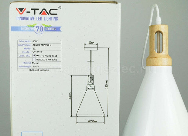 Lampadario Pendente Lampada A Sospensione Parabola Bianca Base In Legno Vt-7525 Illuminazione/Illuminazione per interni/Lampadari lampade a sospensione e plafoniere/Lampadari Trade Shop italia - Napoli, Commerciovirtuoso.it