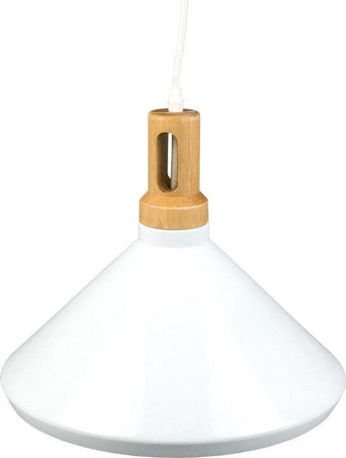 LAMPADARIO PENDENTE LAMPADA A SOSPENSIONE PARABOLA BIANCA BASE IN LEGNO VT-7535  Trade Shop italia - Napoli, Commerciovirtuoso.it