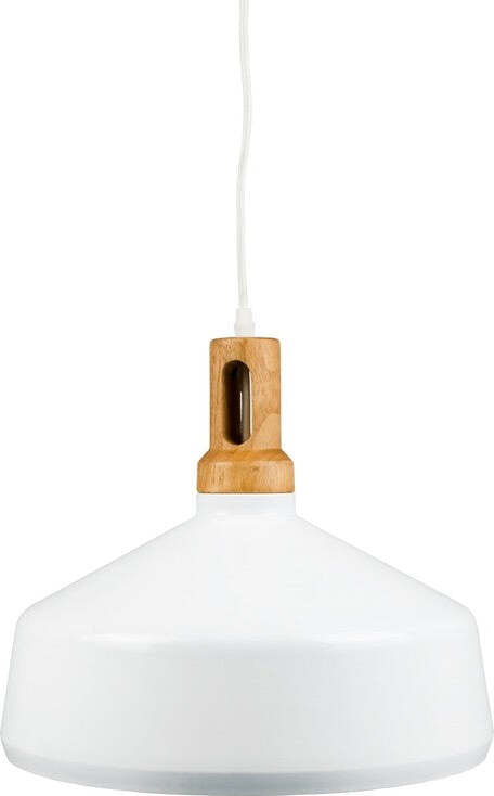 LAMPADARIO PENDENTE LAMPADA A SOSPENSIONE PARABOLA BIANCA BASE IN LEGNO VT-7545  Trade Shop italia - Napoli, Commerciovirtuoso.it
