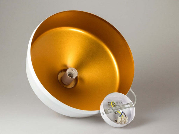 LAMPADARIO PENDENTE LAMPADA A SOSPENSIONE PARABOLA BIANCA BASE IN LEGNO VT-7545  Trade Shop italia - Napoli, Commerciovirtuoso.it