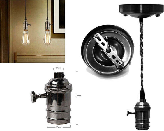 Lampadario Pendente Vintage Da Soffitto Sospensione E27 Con Interruttore Nero Metal Illuminazione/Illuminazione per interni/Lampadari lampade a sospensione e plafoniere/Lampadari Trade Shop italia - Napoli, Commerciovirtuoso.it