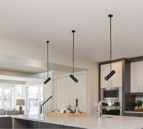 Lampadario-Portafaretto-A-Sospensione-Cilindro-Gu10-Asta-Regolabile-Nero
