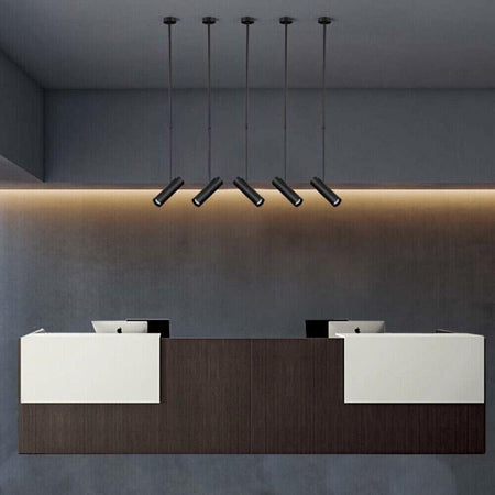 Lampadario-Portafaretto-A-Sospensione-Cilindro-Gu10-Asta-Regolabile-Nero