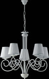 Lampadario-Provenzale-5-Luci-Ferro-Battuto-e-Paralumi-Bianco-Shabby-Serie-Alma