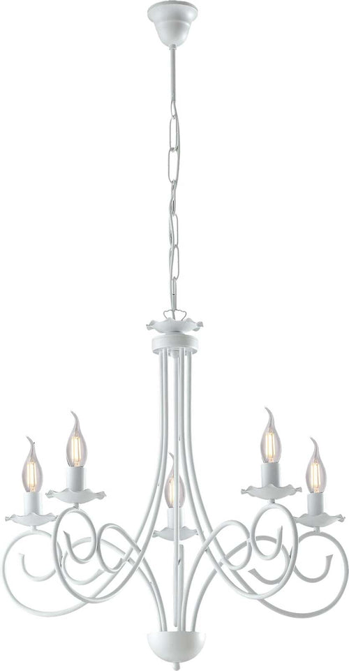 Lampadario-Provenzale-Candelabro-Alma-5-Luci-Ferro-Battuto-Bianco-Shabby