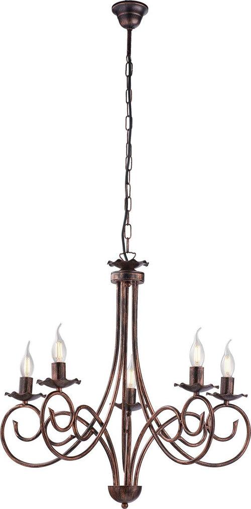 Lampadario-Provenzale-Candelabro-Alma-5-Luci-Ferro-Battuto-Nero-E-Rame