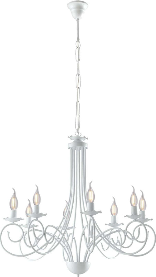 Lampadario-Provenzale-Candelabro-Alma-8-Luci-Ferro-Battuto-Bianco-Shabby