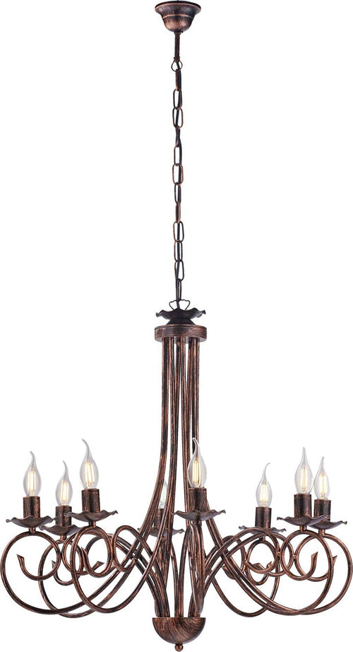 Lampadario-Provenzale-Candelabro-Alma-8-Luci-Ferro-Battuto-Nero-E-Rame