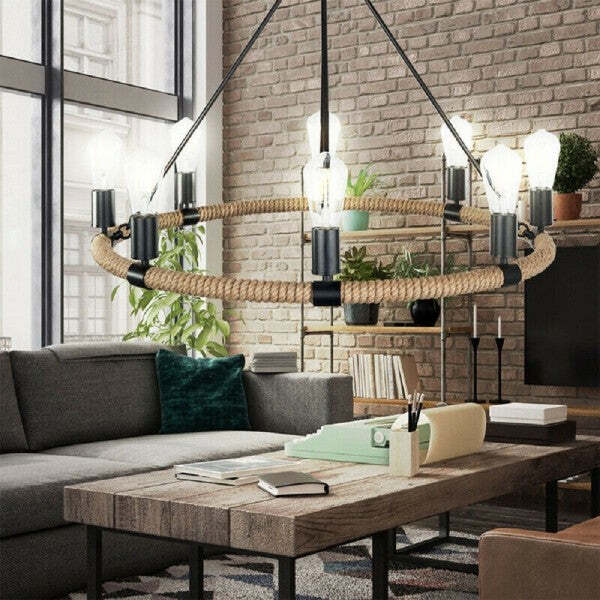 Lampadario Rotondo Rustico In Canapa Metallo Attacco E27 Lampada Industriale A20 TrAdE Shop Traesio