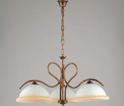 Lampadario-Rustico-3-Luci-Ferro-Battuto-Bronzo-e-Vetro-Serie-Miranda