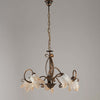 Lampadario-rustico-5-Luci-Ferro-Marrone-e-Oro-e-Vetro-Ambra-Serie-Forgiato