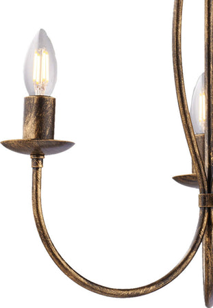 Lampadario-Rustico-Botte-3-Luci-In-Ferro-Battuto-Marrone-E-Oro