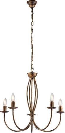 Lampadario-Rustico-Botte-5-Luci-In-Ferro-Battuto-Marrone-E-Oro