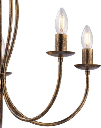 Lampadario-Rustico-Botte-5-Luci-In-Ferro-Battuto-Marrone-E-Oro