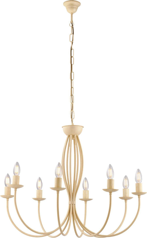 Lampadario-Rustico-Botte-8-Luci-In-Ferro-Battuto-Decapè-Avorio