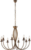 Lampadario-Rustico-Botte-8-Luci-In-Ferro-Battuto-Marrone-E-Oro