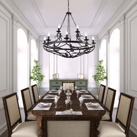 Lampadario-Rustico-Country-Cartwheel-Iii-Acciaio-Nero-12-Luci-E14
