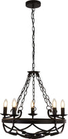 Lampadario-Rustico-Country-Cartwheel-Iii-Acciaio-Nero-5-Luci-E14