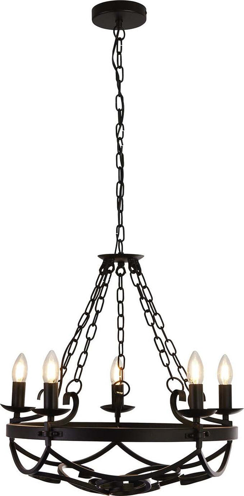 Lampadario-Rustico-Country-Cartwheel-Iii-Acciaio-Nero-5-Luci-E14