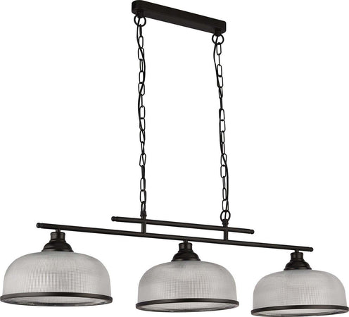 Lampadario-Rustico-Country-Highworth-Acciaio-Bianco-Vetro-Nero-3-Luci-E27