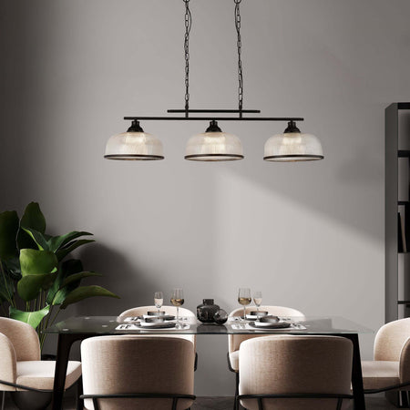Lampadario-Rustico-Country-Highworth-Acciaio-Bianco-Vetro-Nero-3-Luci-E27
