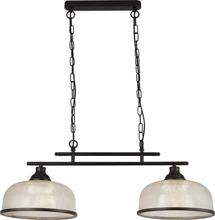 Lampadario-Rustico-Country-Highworth-Acciaio-Nero-Vetro-Trasparente-2-Luci-E27