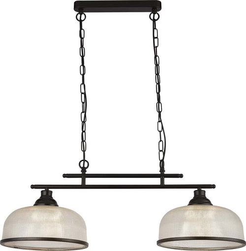 Lampadario-Rustico-Country-Highworth-Acciaio-Nero-Vetro-Trasparente-2-Luci-E27