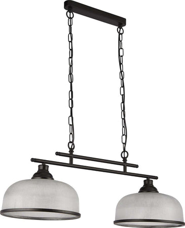 Lampadario-Rustico-Country-Highworth-Acciaio-Nero-Vetro-Trasparente-2-Luci-E27