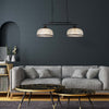 Lampadario-Rustico-Country-Highworth-Acciaio-Nero-Vetro-Trasparente-2-Luci-E27