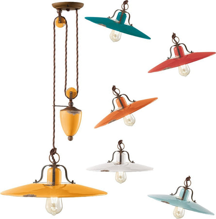 Lampadario-rustico-Ferroluce-Retrò-COUNTRY-C1446-E27-LED-ceramica-saliscendi