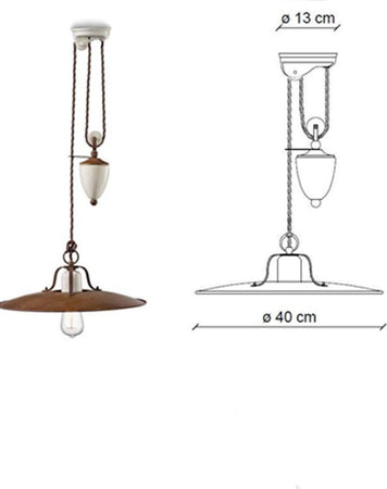 Lampadario-rustico-Ferroluce-Retrò-GRUNGE-C1436-E27-LED-metallo-ceramica-craquelè-saliscendi