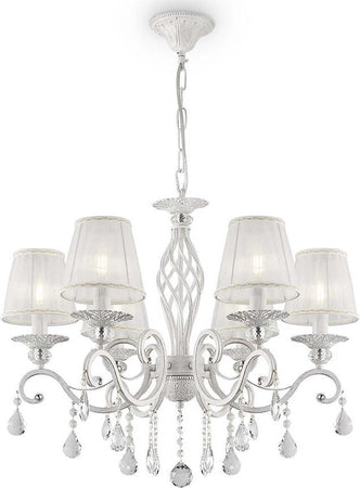 Lampadario-Shabby-Chic-Grace-Metallo-Bianco-6-Luci-Diffusori-Pvc-Bianco