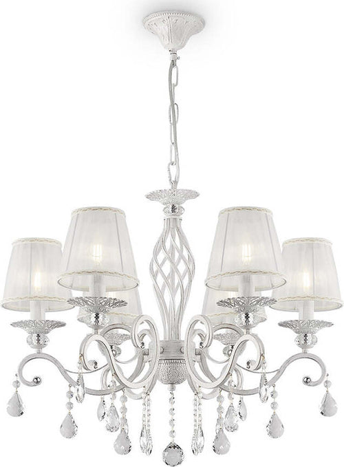 Lampadario-Shabby-Chic-Grace-Metallo-Bianco-6-Luci-Diffusori-Pvc-Bianco