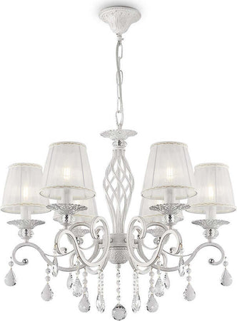 Lampadario-Shabby-Chic-Grace-Metallo-Bianco-6-Luci-Diffusori-Pvc-Bianco