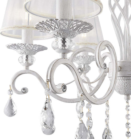 Lampadario-Shabby-Chic-Grace-Metallo-Bianco-6-Luci-Diffusori-Pvc-Bianco