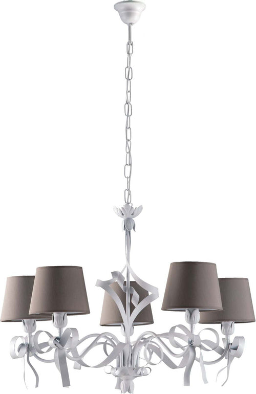 Lampadario-Shabby-Chic-Lucy-Bianco-5-Luci-Paralumi-Tortora