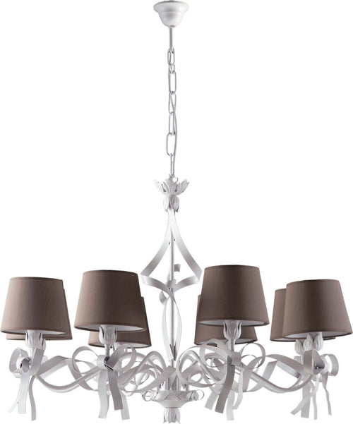 Lampadario-Shabby-Chic-Lucy-Bianco-8-Luci-Paralumi-Tortora