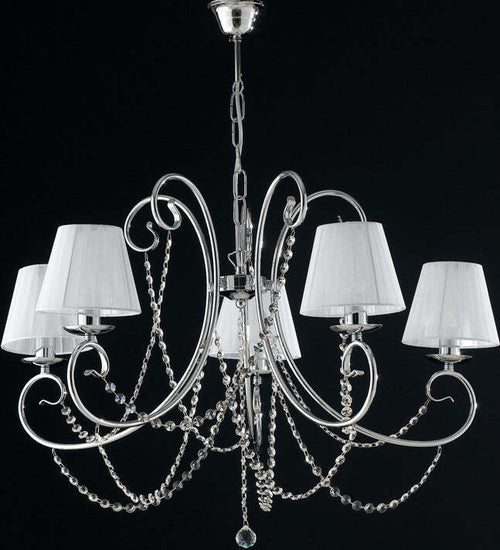 Lampadario-Shabby-Chic-Magda-Cromo-5-Luci-E14-Con-Paralume