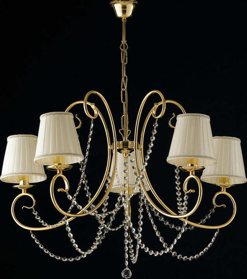 Lampadario-Shabby-Chic-Magda-Oro-5-Luci-E14-Con-Paralume