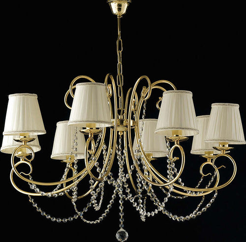 Lampadario-Shabby-Chic-Magda-Oro-8-Luci-E14-Con-Paralume