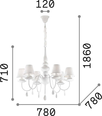 Lampadario-Shabby-Chic-Provenzale-Blanche-Metallo-Nero-6-Luci-E14