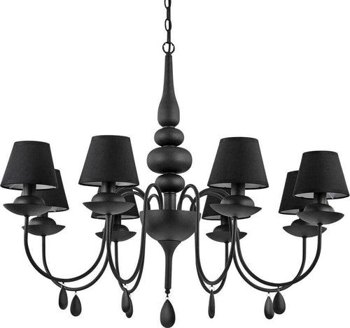 Lampadario-Shabby-Chic-Provenzale-Blanche-Metallo-Nero-8-Luci-E14