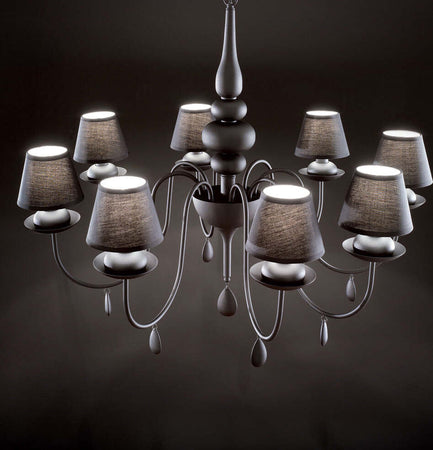 Lampadario-Shabby-Chic-Provenzale-Blanche-Metallo-Nero-8-Luci-E14