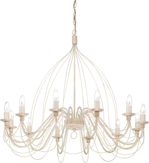 Lampadario-Shabby-Chic-Provenzale-Corte-Metallo-Bianco-12-Luci-E14