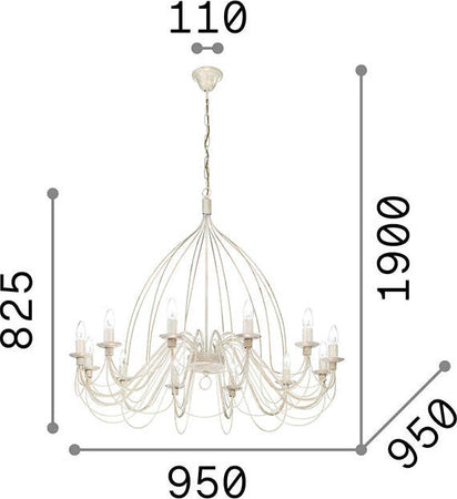 Lampadario-Shabby-Chic-Provenzale-Corte-Metallo-Bianco-12-Luci-E14